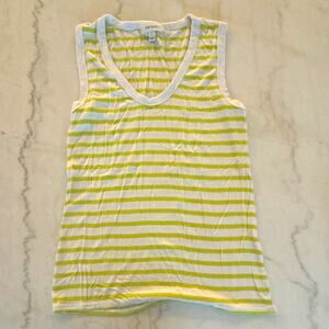 ON-34TH Womens White Yellow Striped V-Neck Sleeveless Tank Top Size L 0059